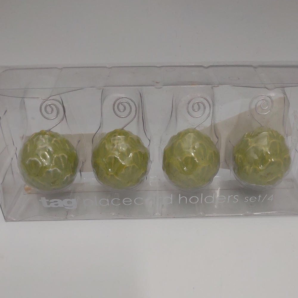 Green Artichoke Place Card Holders New Open Box Set Of Four